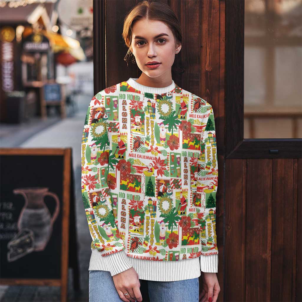 Hawaiian Santa Christmas Pattern Ugly Christmas Sweater White Version - Wonder Print Shop