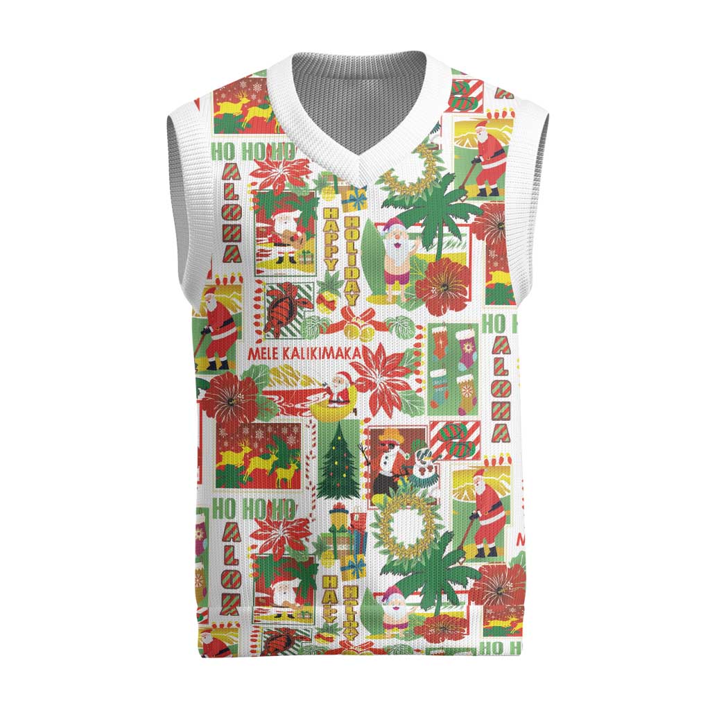 Hawaiian Santa Christmas Pattern Christmas Knitted V-Neck Vest White Version - Wonder Print Shop