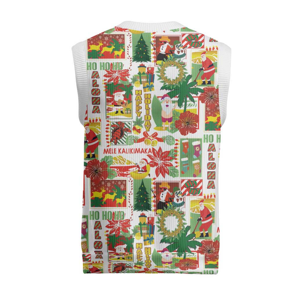 Hawaiian Santa Christmas Pattern Christmas Knitted V-Neck Vest White Version - Wonder Print Shop
