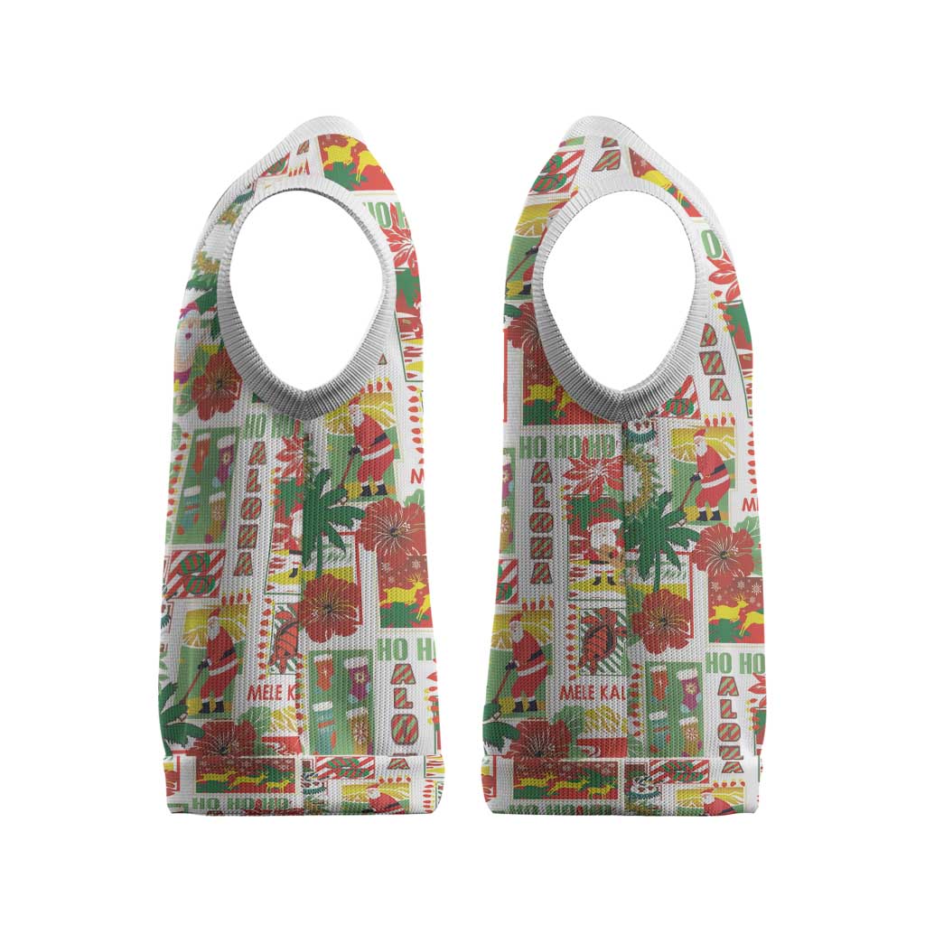 Hawaiian Santa Christmas Pattern Christmas Knitted V-Neck Vest White Version - Wonder Print Shop