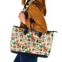 Hawaiian Santa Christmas Pattern Leather Tote Bag White Version - Wonder Print Shop