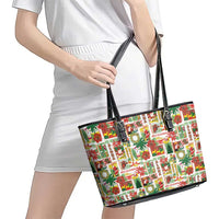 Hawaiian Santa Christmas Pattern Leather Tote Bag White Version - Wonder Print Shop