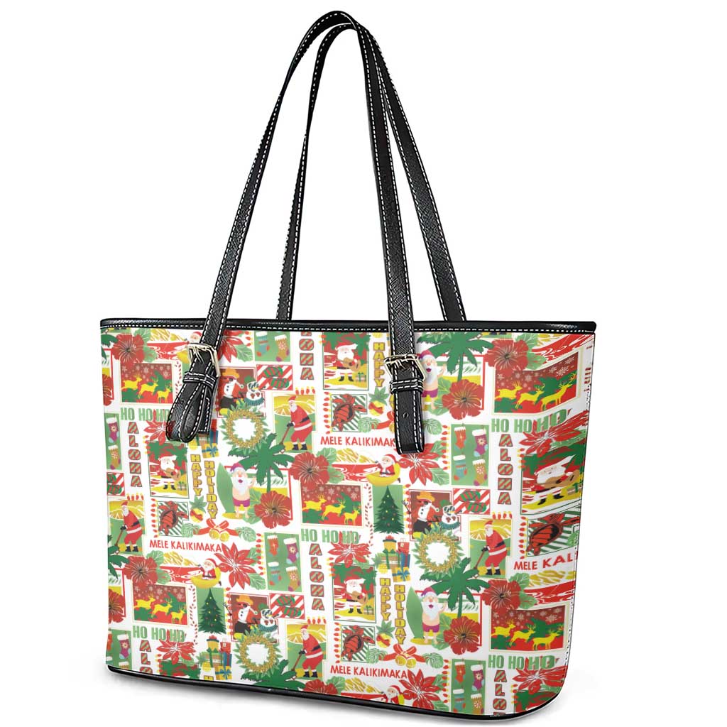 Hawaiian Santa Christmas Pattern Leather Tote Bag White Version - Wonder Print Shop