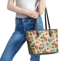 Hawaiian Santa Christmas Pattern Leather Tote Bag White Version - Wonder Print Shop