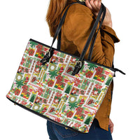 Hawaiian Santa Christmas Pattern Leather Tote Bag White Version - Wonder Print Shop