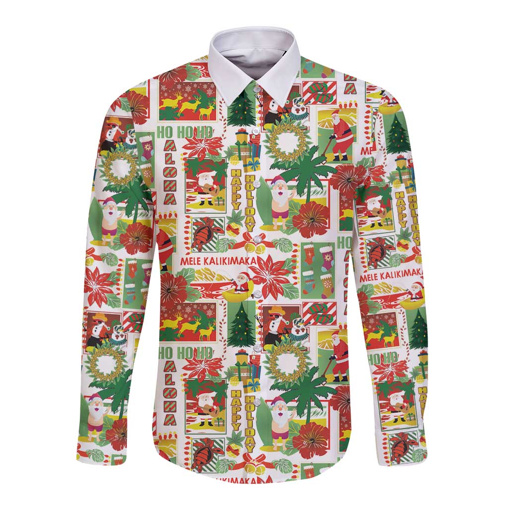 Hawaiian Santa Christmas Pattern Long Sleeve Button Shirt White Version - Wonder Print Shop