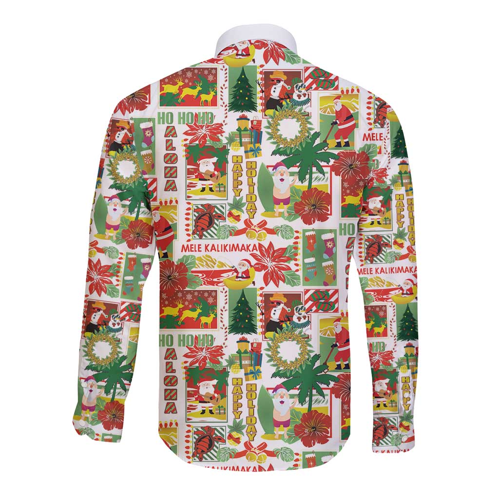 Hawaiian Santa Christmas Pattern Long Sleeve Button Shirt White Version - Wonder Print Shop