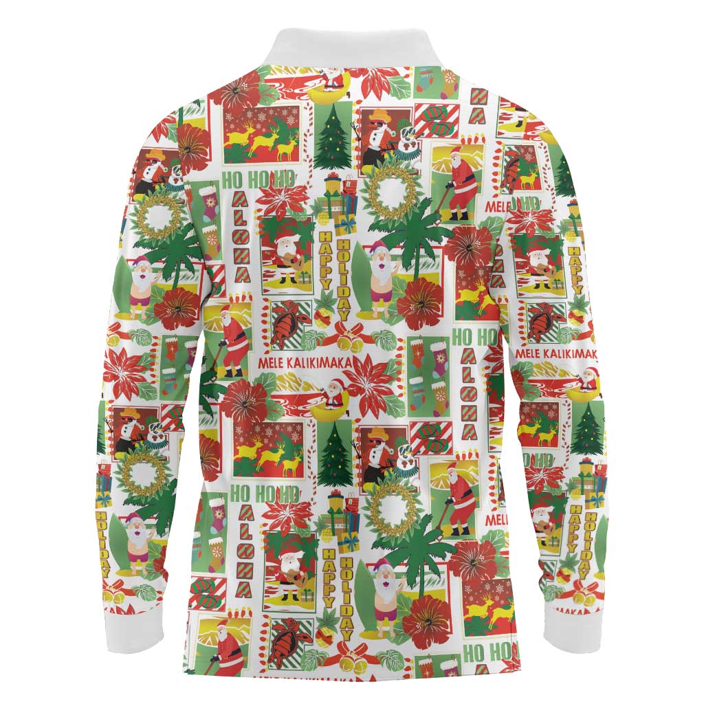 Hawaiian Santa Christmas Pattern Long Sleeve Polo Shirt White Version - Wonder Print Shop