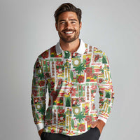 Hawaiian Santa Christmas Pattern Long Sleeve Polo Shirt White Version - Wonder Print Shop
