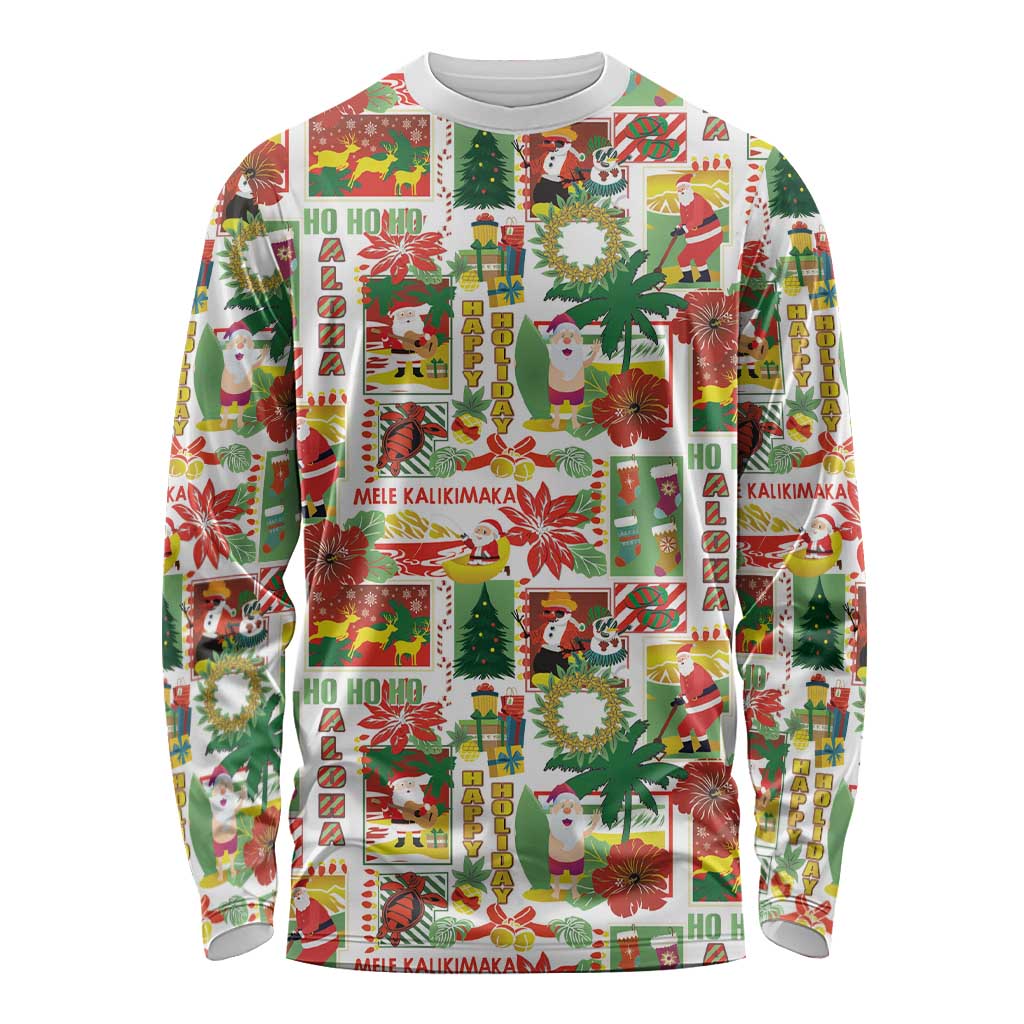 Hawaiian Santa Christmas Pattern Long Sleeve Shirt White Version - Wonder Print Shop
