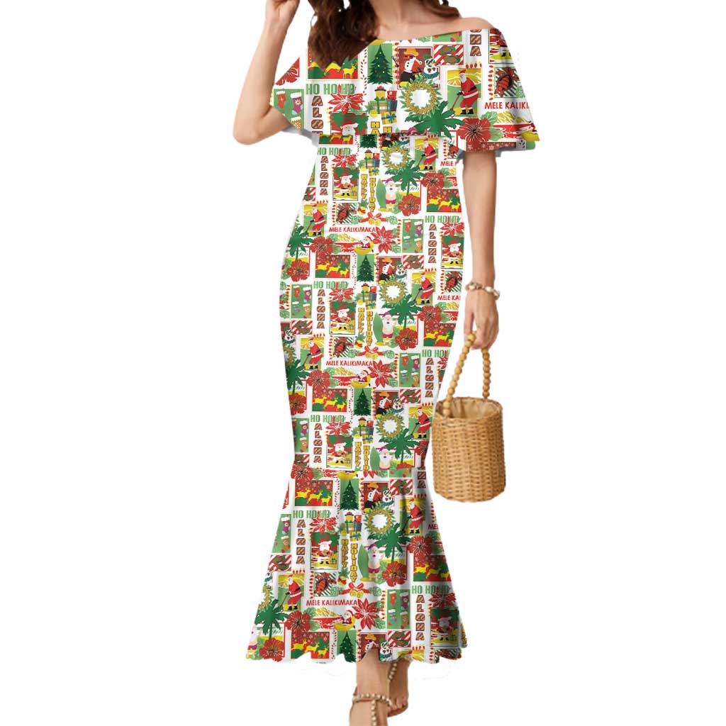 Hawaiian Santa Christmas Pattern Mermaid Dress White Version - Wonder Print Shop
