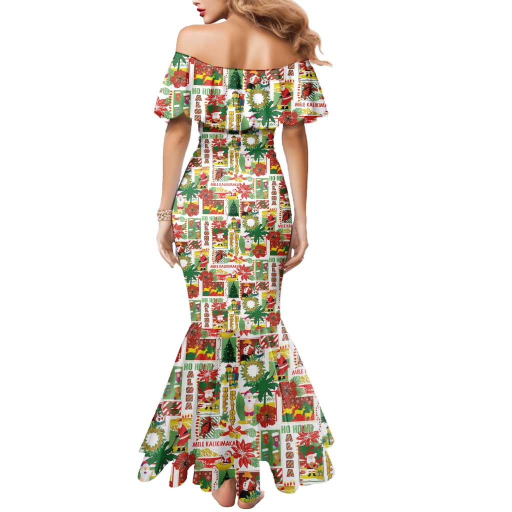 Hawaiian Santa Christmas Pattern Mermaid Dress White Version - Wonder Print Shop