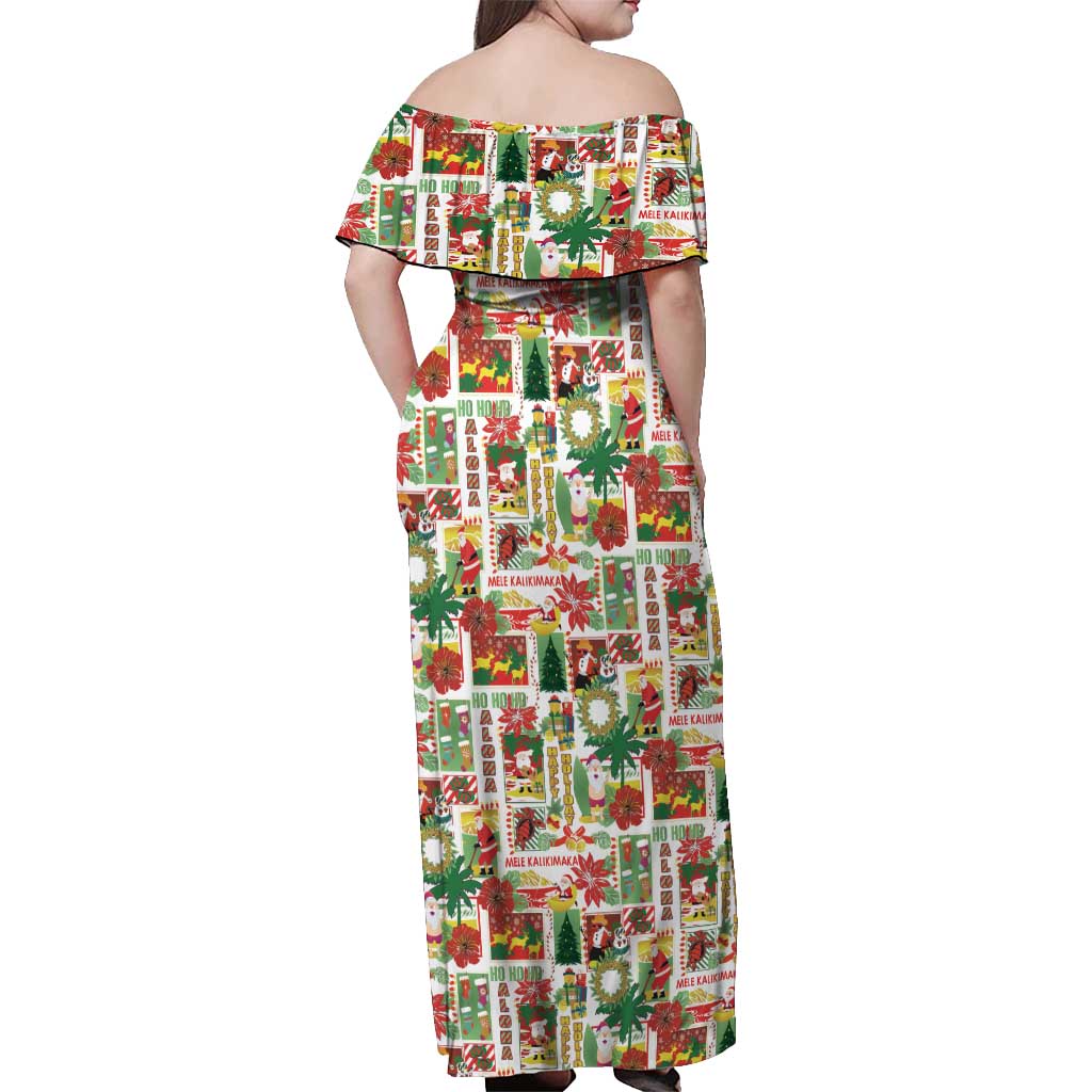Hawaiian Santa Christmas Pattern Off Shoulder Maxi Dress White Version - Wonder Print Shop