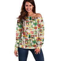 Hawaiian Santa Christmas Pattern Off Shoulder Sweater White Version - Wonder Print Shop
