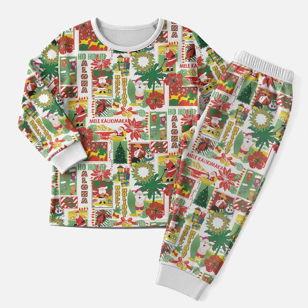 Hawaiian Santa Christmas Pattern Christmas Pajama Set White Version - Wonder Print Shop