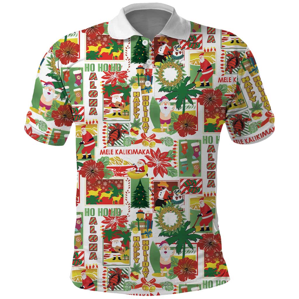Hawaiian Santa Christmas Pattern Polo Shirt White Version - Wonder Print Shop