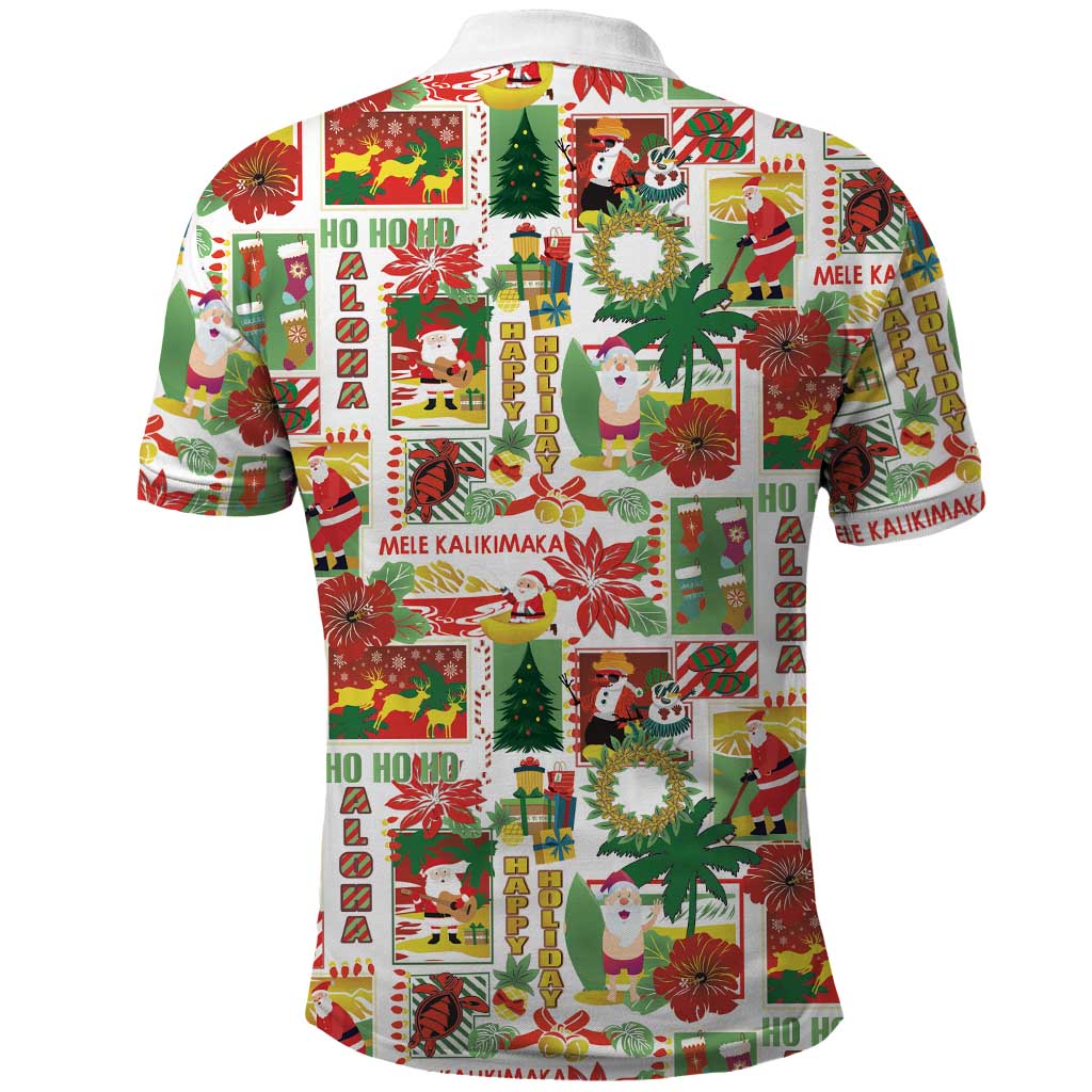 Hawaiian Santa Christmas Pattern Polo Shirt White Version - Wonder Print Shop