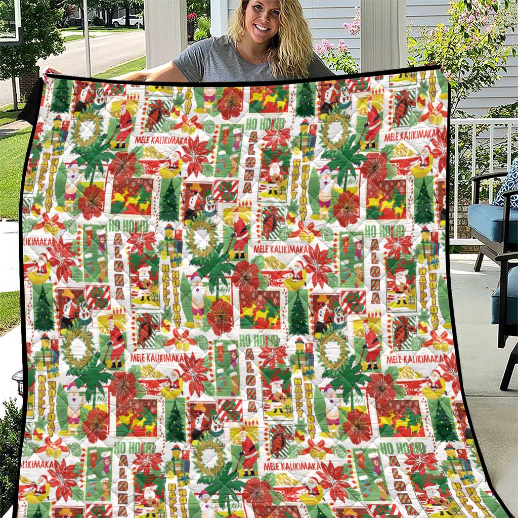 Hawaiian Santa Christmas Pattern Quilt White Version - Wonder Print Shop