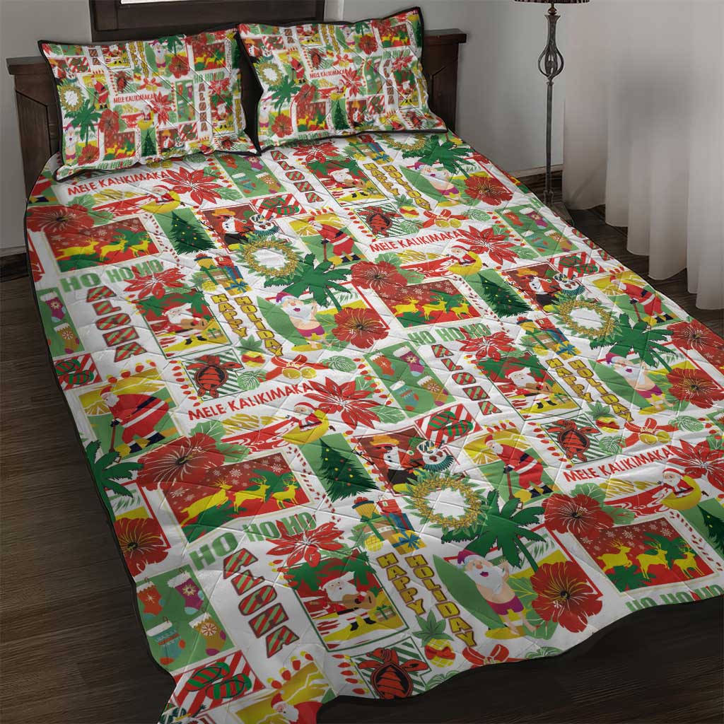 Hawaiian Santa Christmas Pattern Quilt Bed Set White Version - Wonder Print Shop