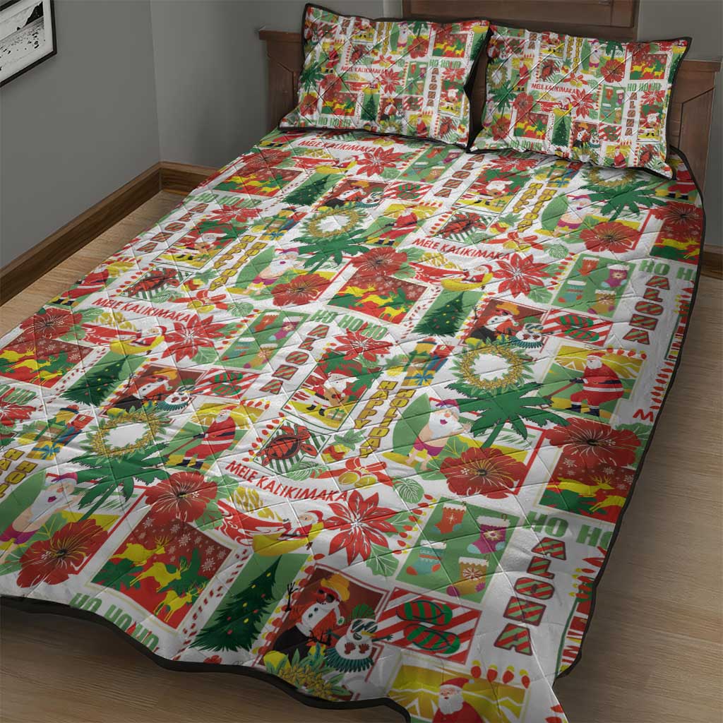 Hawaiian Santa Christmas Pattern Quilt Bed Set White Version - Wonder Print Shop