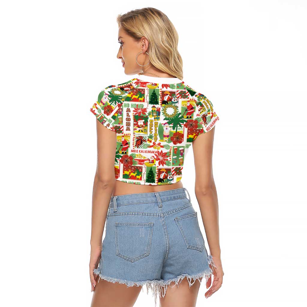 Hawaiian Santa Christmas Pattern Raglan Cropped T Shirt White Version - Wonder Print Shop