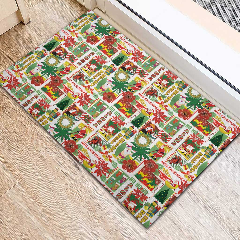 Hawaiian Santa Christmas Pattern Rubber Doormat White Version - Wonder Print Shop