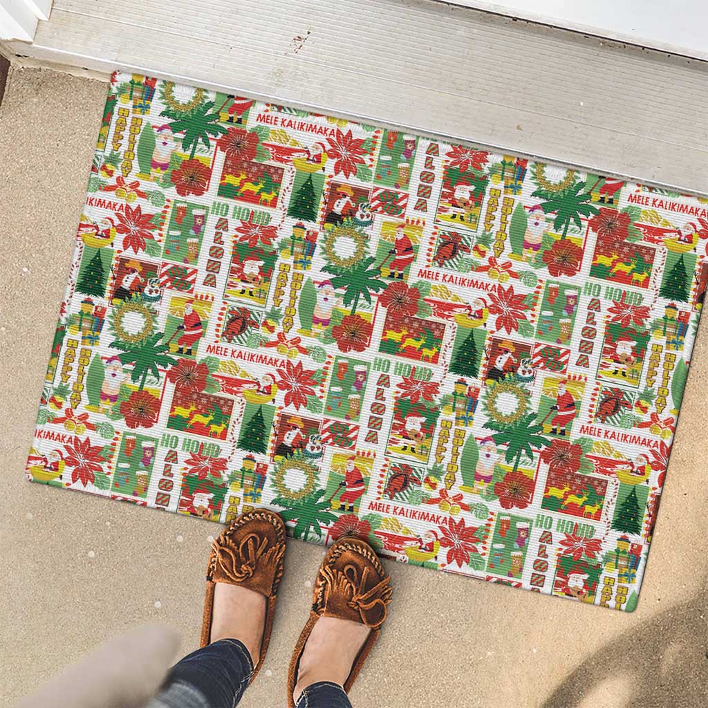 Hawaiian Santa Christmas Pattern Rubber Doormat White Version - Wonder Print Shop