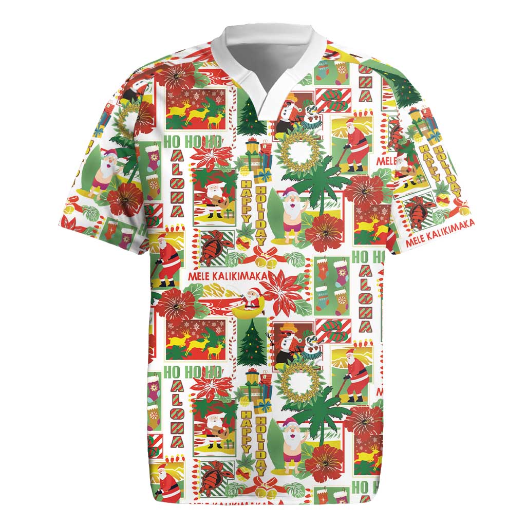 Hawaiian Santa Christmas Pattern Rugby Jersey White Version - Wonder Print Shop