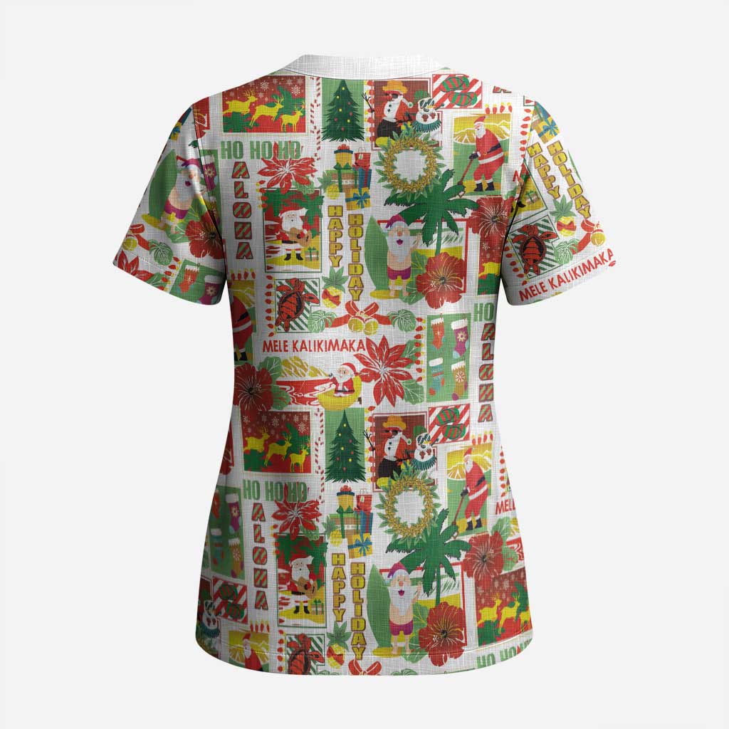 Hawaiian Santa Christmas Pattern Scrub Top White Version - Wonder Print Shop