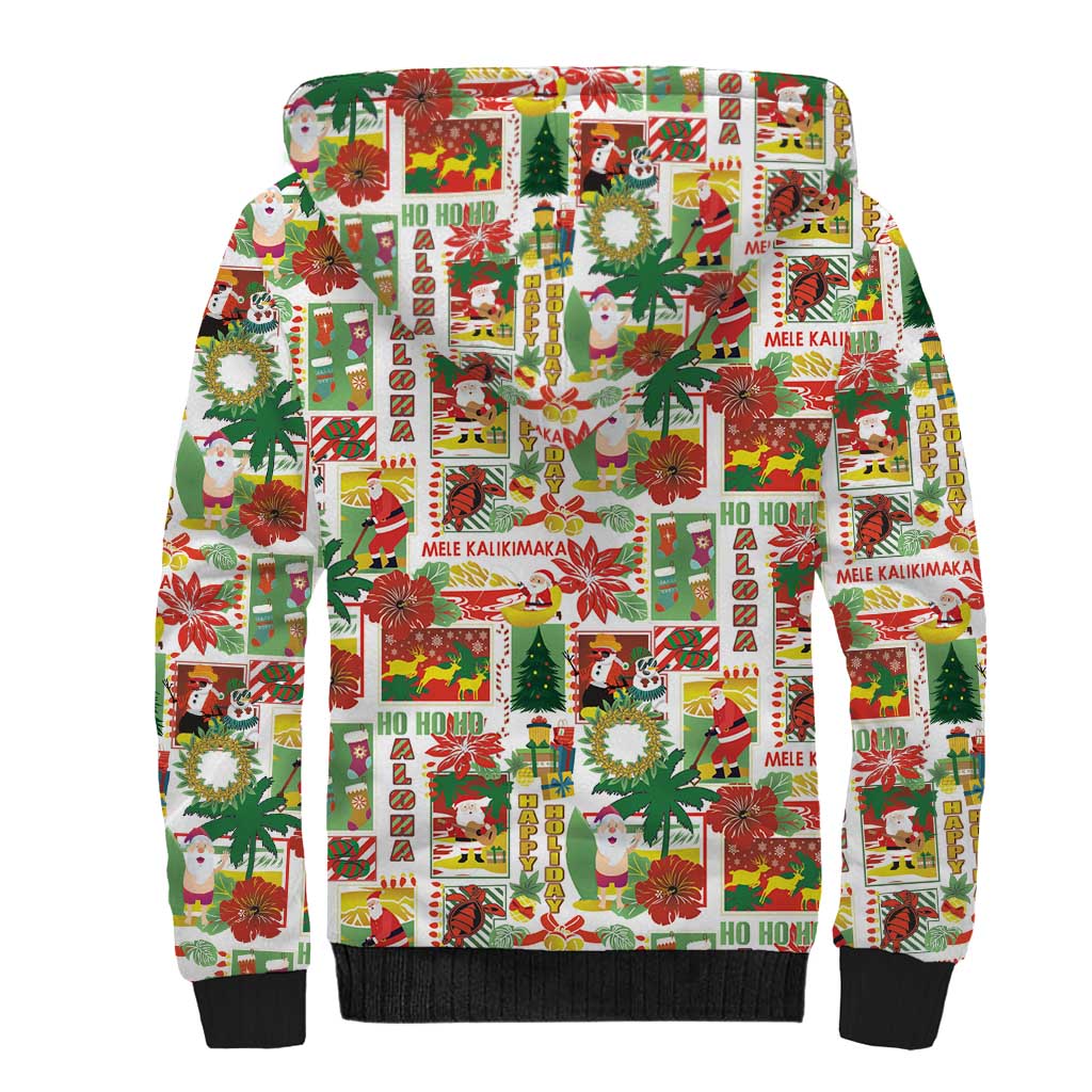 Hawaiian Santa Christmas Pattern Sherpa Hoodie White Version - Wonder Print Shop