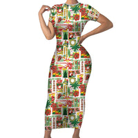 Hawaiian Santa Christmas Pattern Short Sleeve Bodycon Dress White Version - Wonder Print Shop