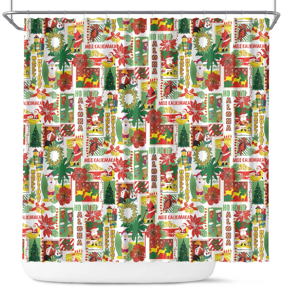 Hawaiian Santa Christmas Pattern Shower Curtain White Version - Wonder Print Shop