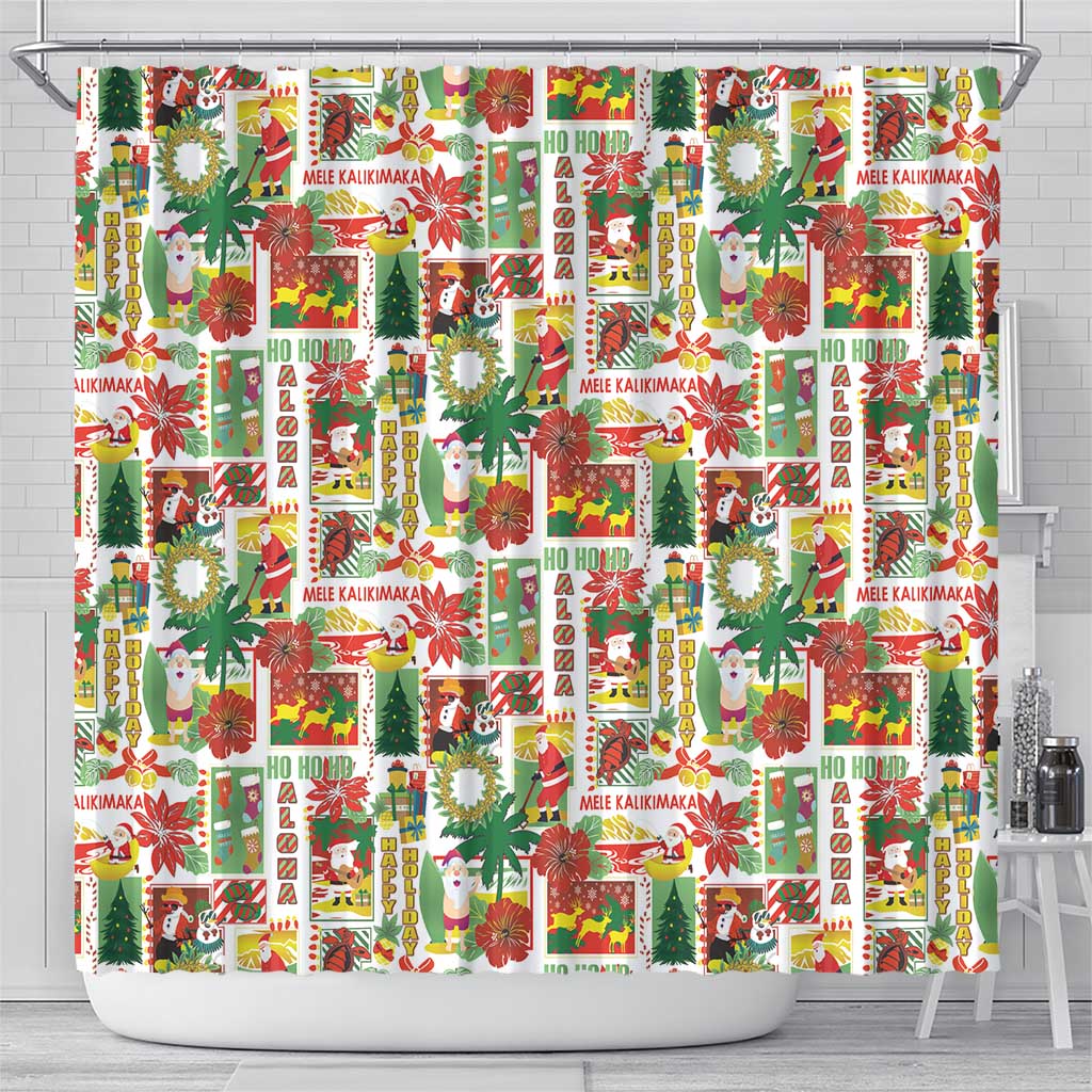 Hawaiian Santa Christmas Pattern Shower Curtain White Version - Wonder Print Shop
