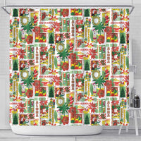 Hawaiian Santa Christmas Pattern Shower Curtain White Version - Wonder Print Shop