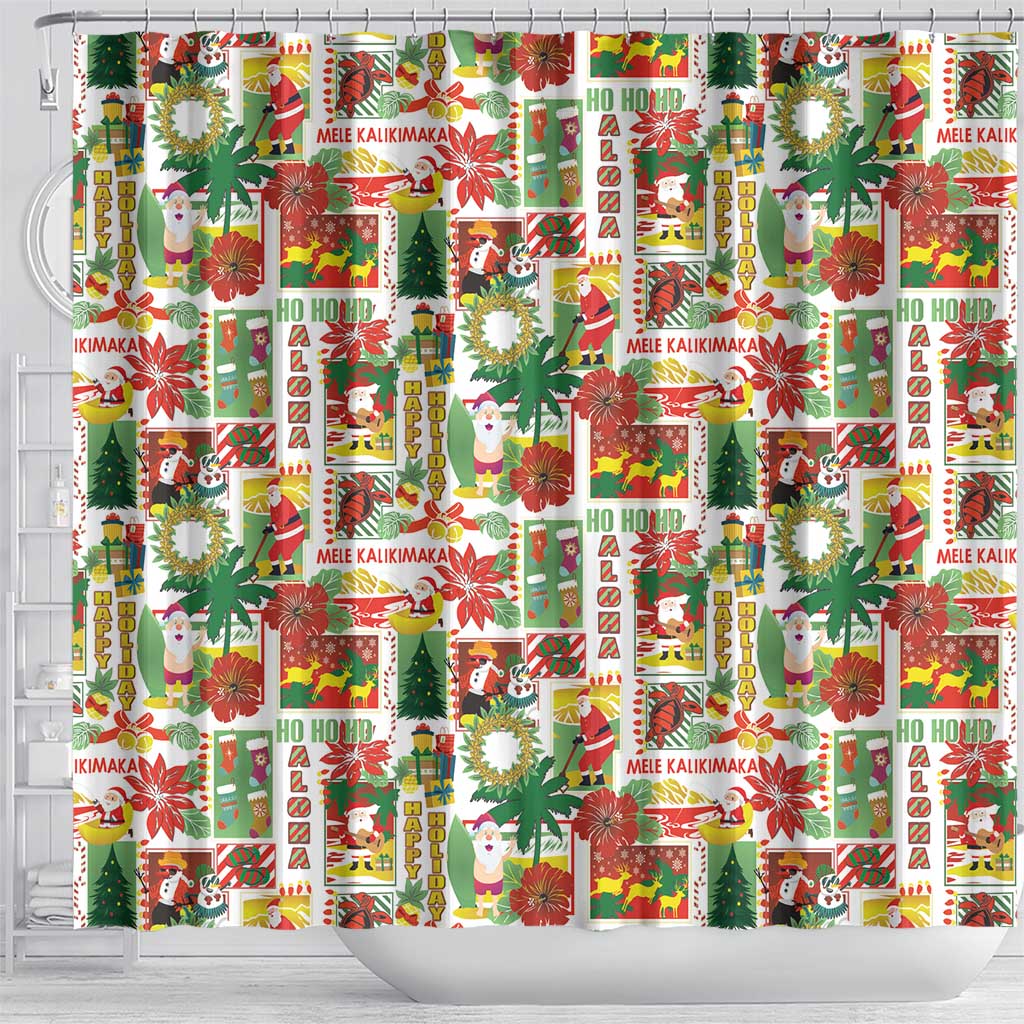 Hawaiian Santa Christmas Pattern Shower Curtain White Version - Wonder Print Shop