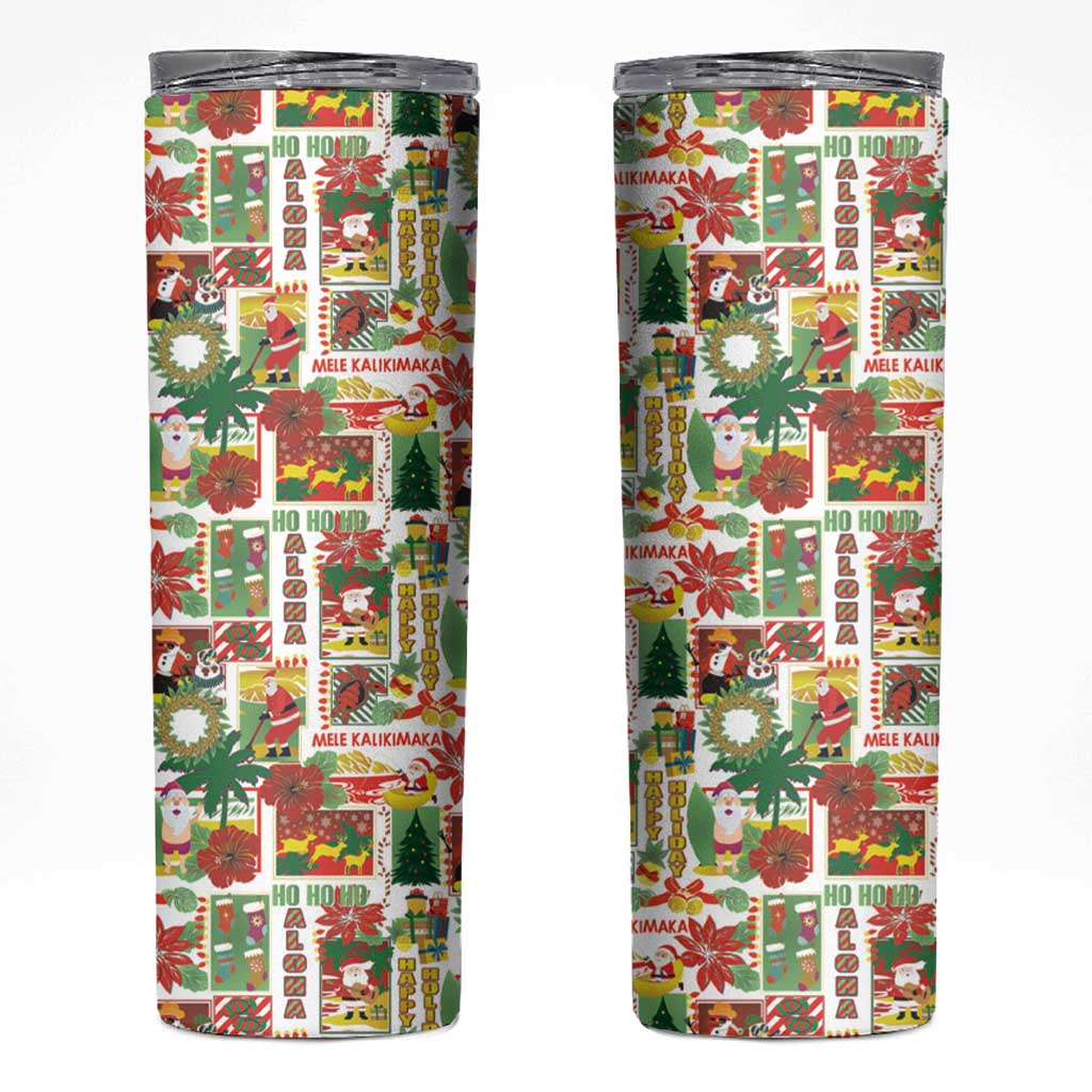 Hawaiian Santa Christmas Pattern Skinny Tumbler White Version - Wonder Print Shop