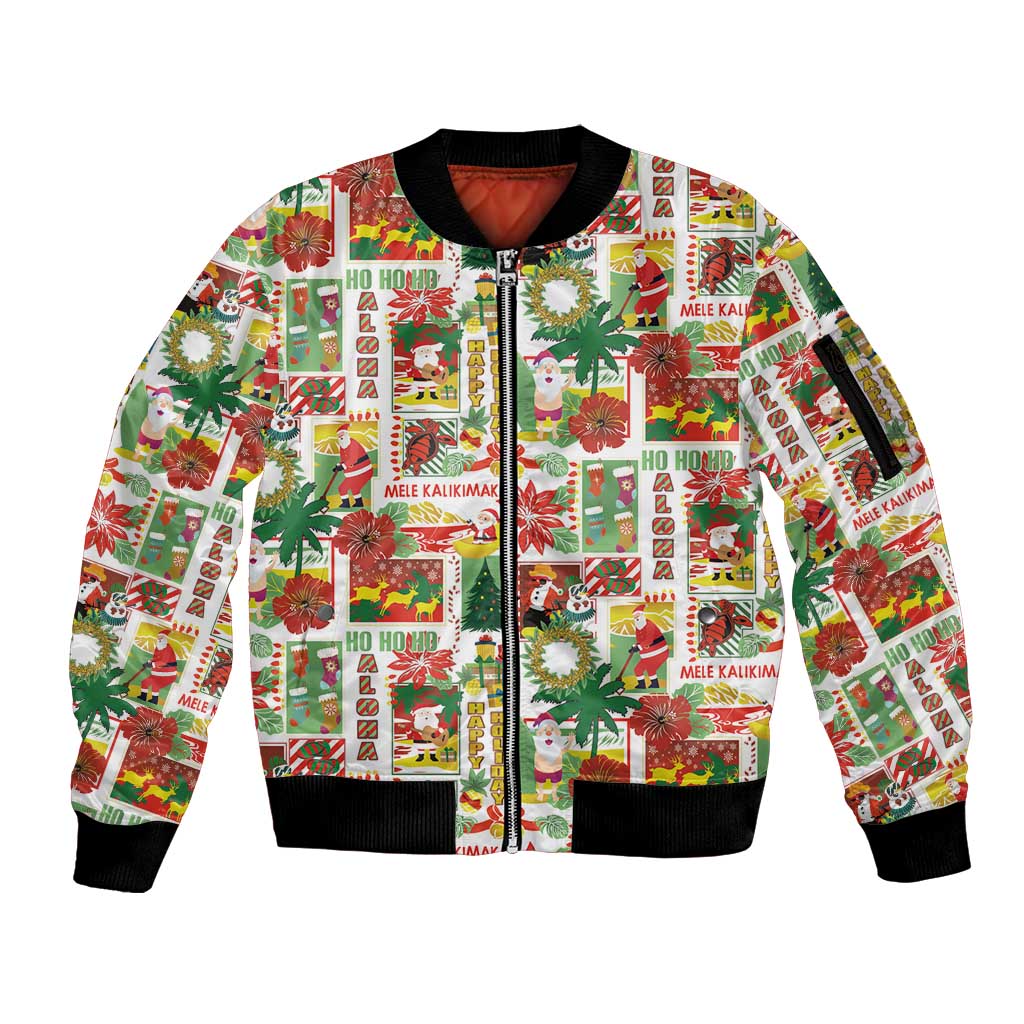Hawaiian Santa Christmas Pattern Sleeve Zip Bomber Jacket White Version - Wonder Print Shop