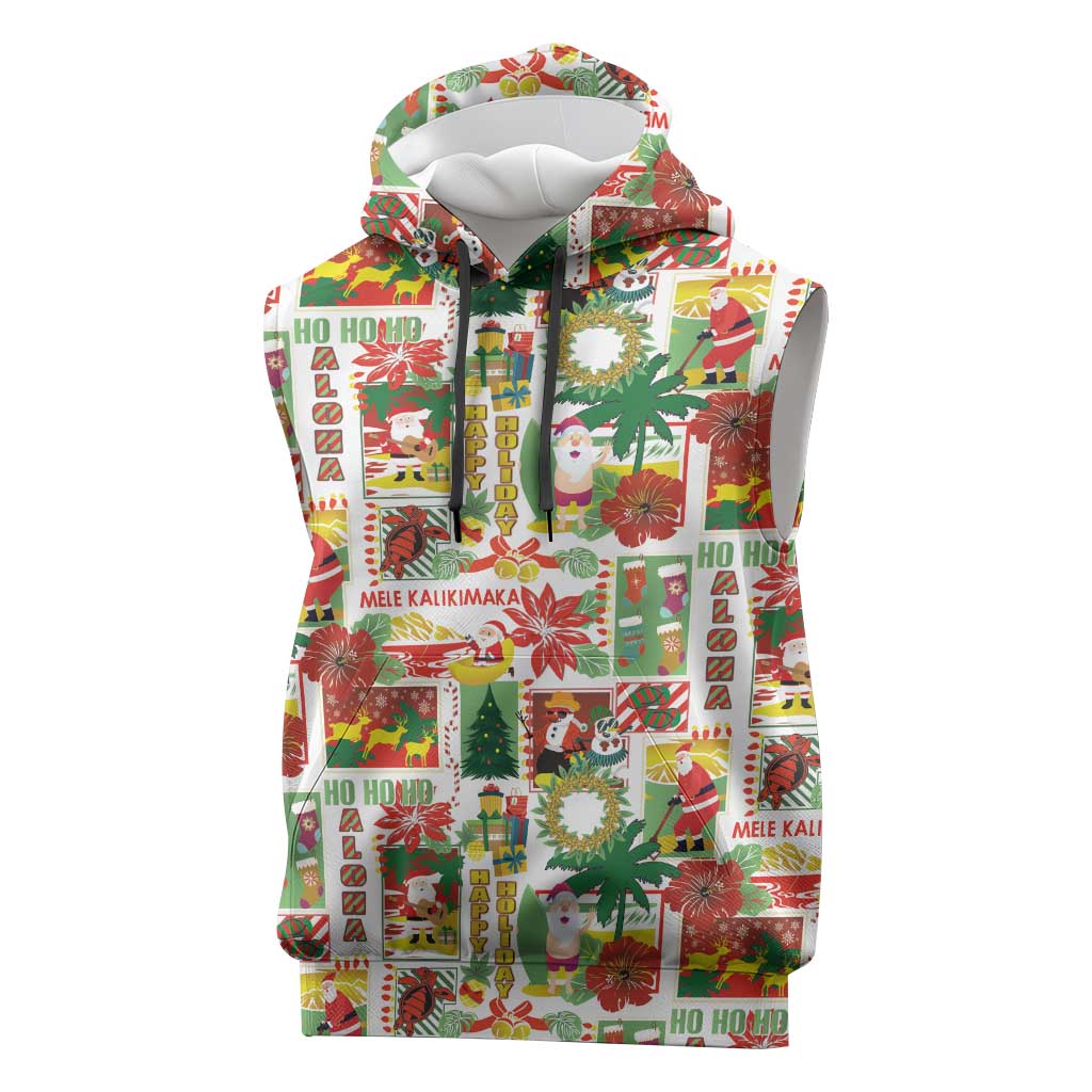 Hawaiian Santa Christmas Pattern Sleeveless Hoodie White Version - Wonder Print Shop