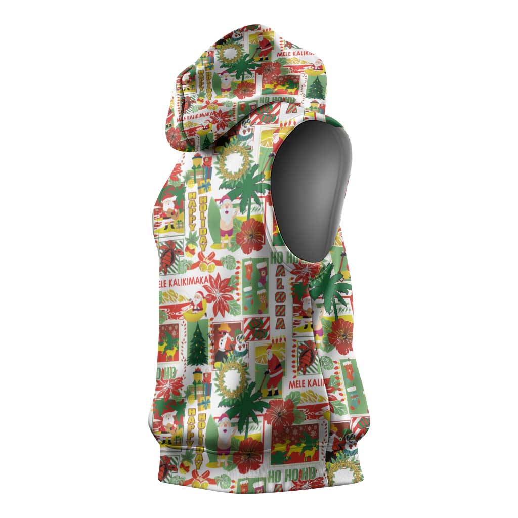 Hawaiian Santa Christmas Pattern Sleeveless Hoodie White Version - Wonder Print Shop