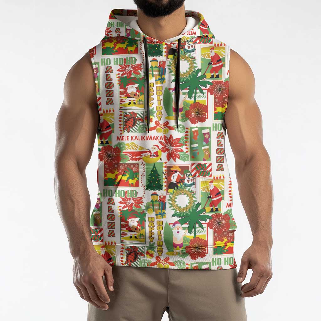 Hawaiian Santa Christmas Pattern Sleeveless Hoodie White Version - Wonder Print Shop