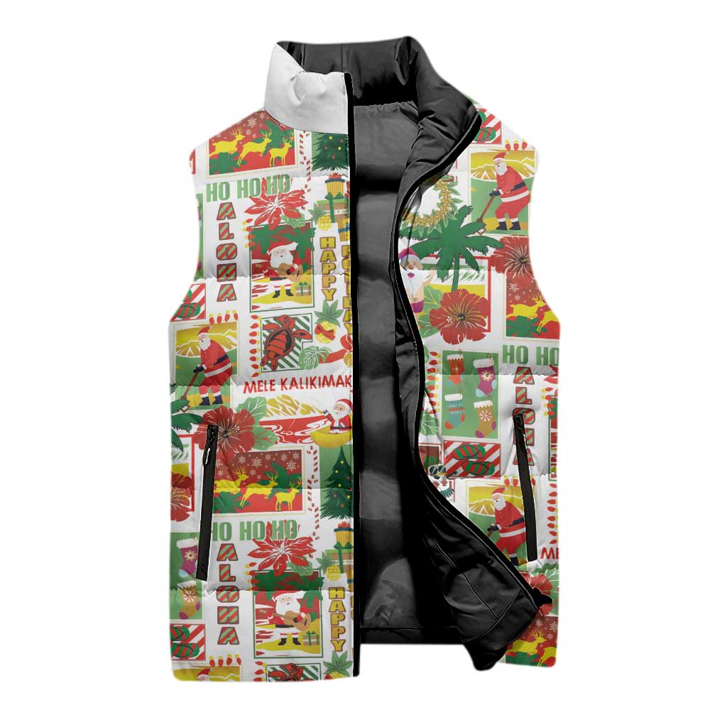 Hawaiian Santa Christmas Pattern Sleeveless Puffer Jacket White Version - Wonder Print Shop