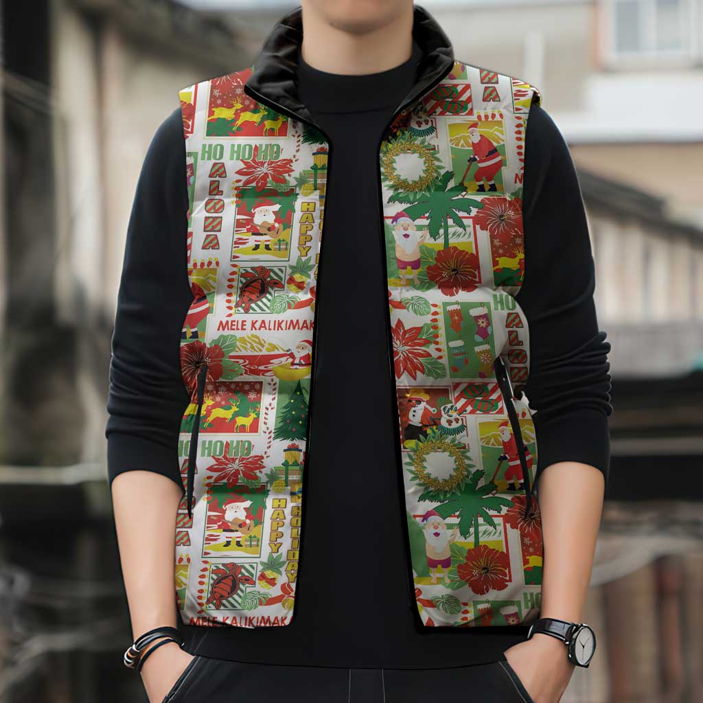 Hawaiian Santa Christmas Pattern Sleeveless Puffer Jacket White Version - Wonder Print Shop