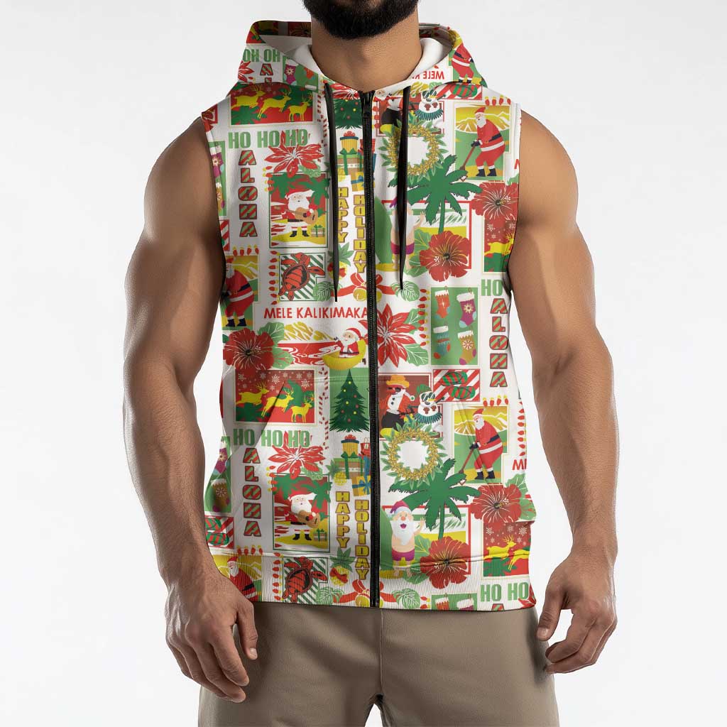 Hawaiian Santa Christmas Pattern Sleeveless Zip Hoodie White Version - Wonder Print Shop