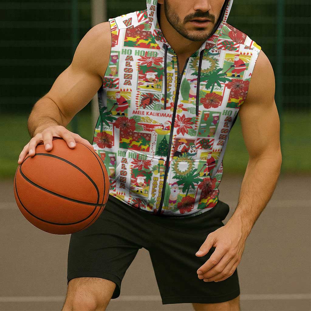 Hawaiian Santa Christmas Pattern Sleeveless Zip Hoodie White Version - Wonder Print Shop