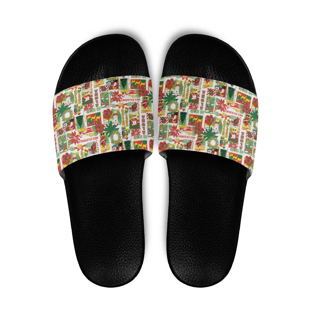 Hawaiian Santa Christmas Pattern Slide Sandals White Version - Wonder Print Shop