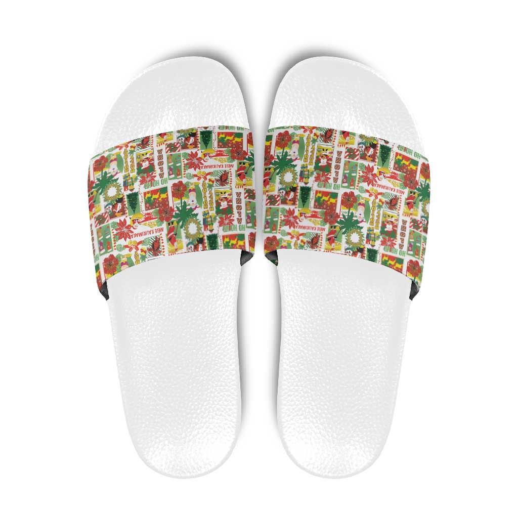 Hawaiian Santa Christmas Pattern Slide Sandals White Version - Wonder Print Shop