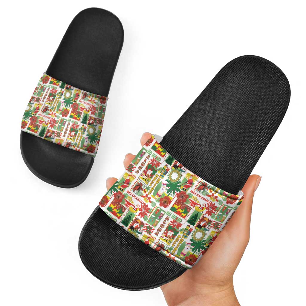 Hawaiian Santa Christmas Pattern Slide Sandals White Version - Wonder Print Shop