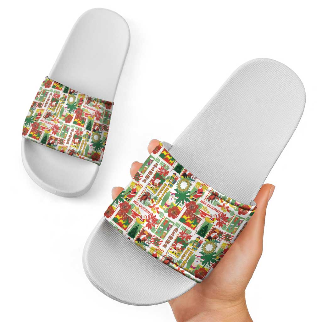 Hawaiian Santa Christmas Pattern Slide Sandals White Version - Wonder Print Shop