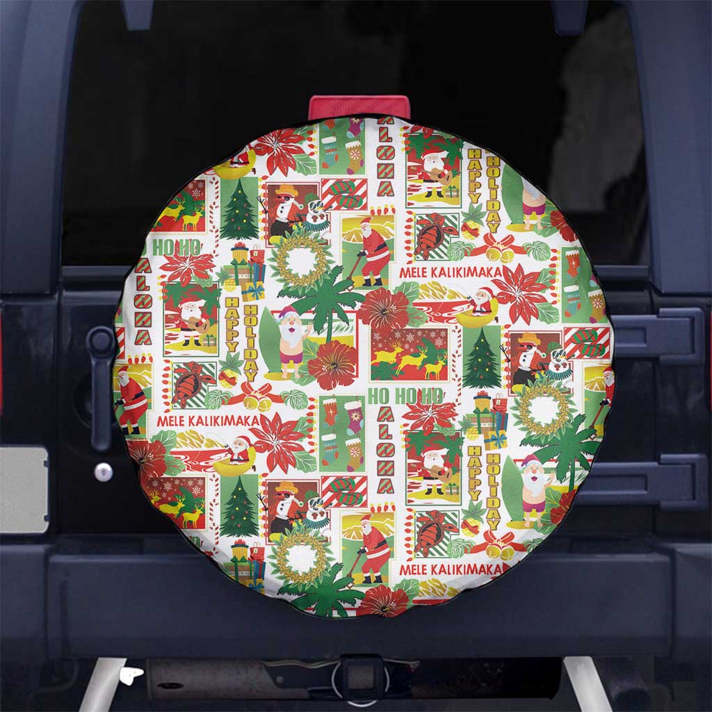 Hawaiian Santa Christmas Pattern Spare Tire Cover White Version - Wonder Print Shop