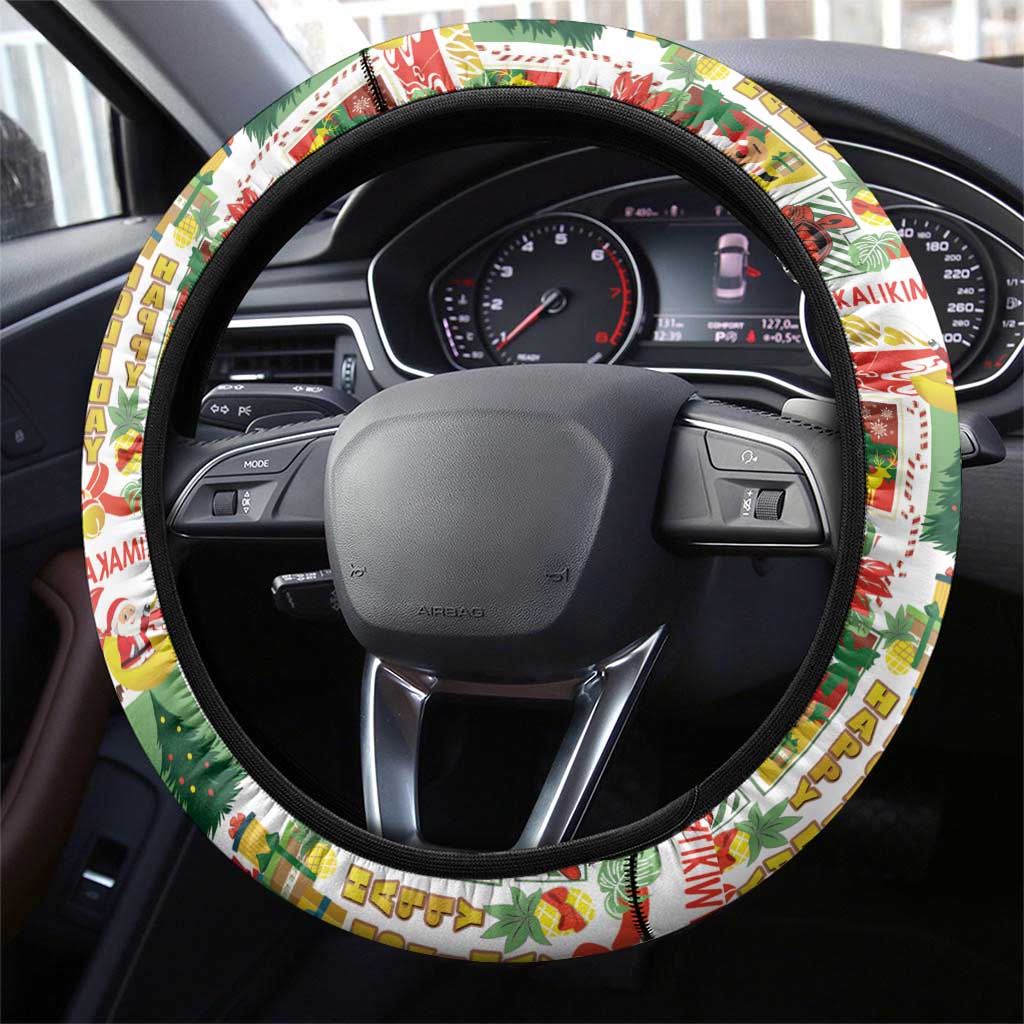 Hawaiian Santa Christmas Pattern Steering Wheel Cover White Version - Wonder Print Shop